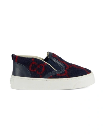 Gucci Kids' Gg Slip-on Sneakers In Blue And Red