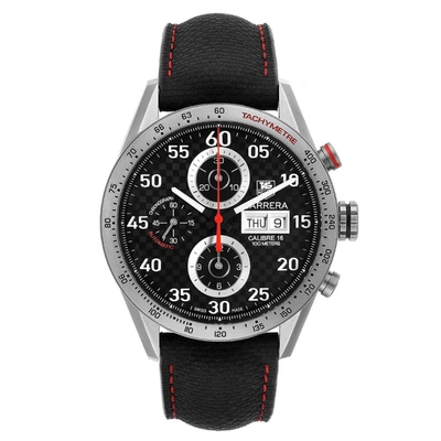Pre-owned Tag Heuer Black Titanium Carrera Calibre 16 Day Date Cv2a80 Men's Wristwatch 43 Mm