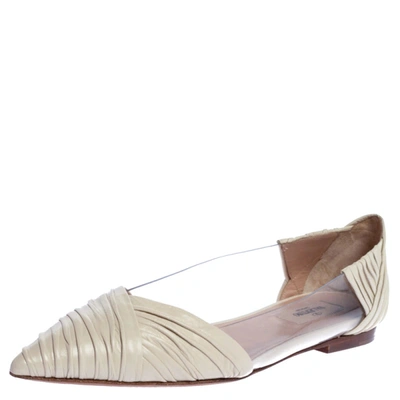 Pre-owned Valentino Garavani White Pvc And Pleated Leather Pointed Toe Ballet Flats Size 39.5
