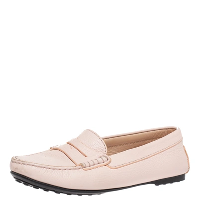 Pre-owned Tod's Pink Leather Penny Loafers Size 35.5