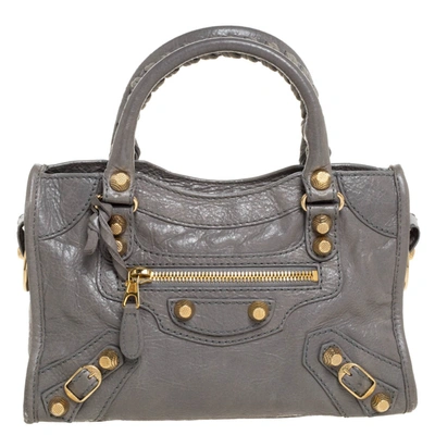 Pre-owned Balenciaga Gris Pyrite Leather Mini Classic City Bag In Grey