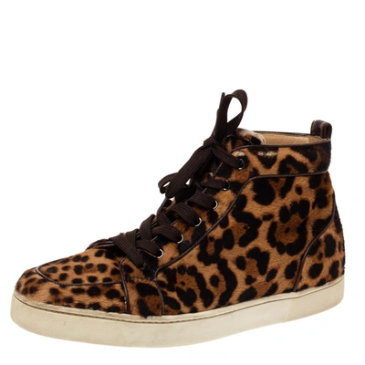 Pre-owned Christian Louboutin Brown Animal Print Calf Hair Orlato High Top Sneakers Size 43