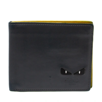 Pre-owned Fendi Dark Grey Leather Monster Eyes Bifold Wallet