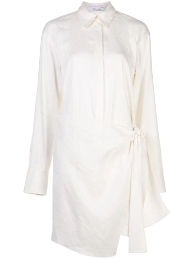 Proenza Schouler White Label Linen Blend Long Sleeve Wrap Dress In White