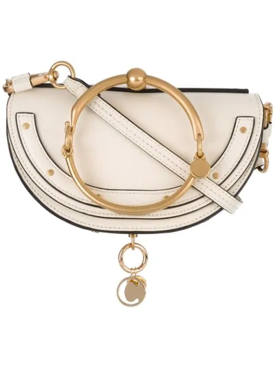 Chloé White Nile Minaudiere Leather Bracelet Bag In Off White