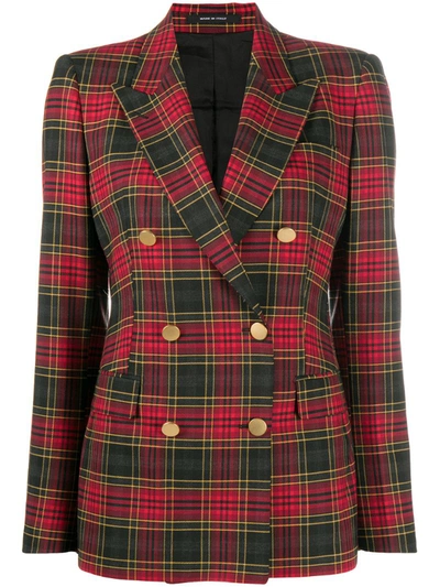Tagliatore Tartan Double-breasted Jacket In Red And Green