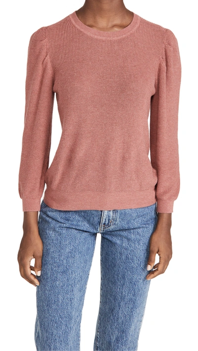 Autumn Cashmere 3/4 Puff Sleeve Shaker Crew Sweater In Tea Rose