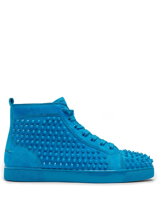 Christian Louboutin Louis Spike-embellished High-top Trainers In Blue ...