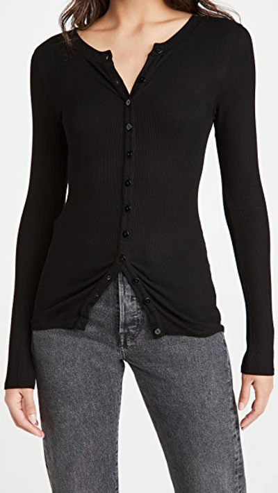 Enza Costa Silk Rib Fitted Long Sleeve Cardigan In Black