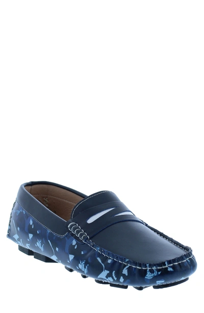 Robert Graham Realist Camo Trim Leather Driving Moccasin In Navy