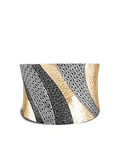John Hardy 18k Yellow Gold And Sterling Silver Classic Black Sapphire And Black Spinel Extra Wide Cuff Bracelet In Black/silver/gold
