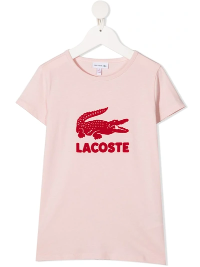 Lacoste Girls' Cotton Flocked Logo Tee - Little Kid, Big Kid In Pink