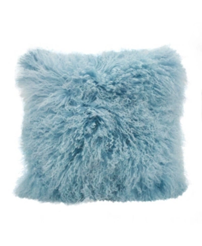 Saro Lifestyle Mongolian Wool Lamb Fur Decorative Pillow, 20" X 20" In Baby Blue