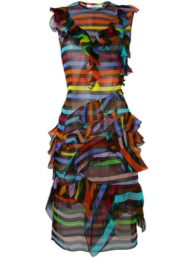 Givenchy Multicolor Striped Ruffle Shift Dress In Blue