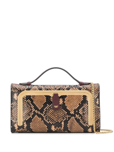 Anya Hindmarch Top-handle Mini Snake-embossed Leather Postbox Bag In Brown