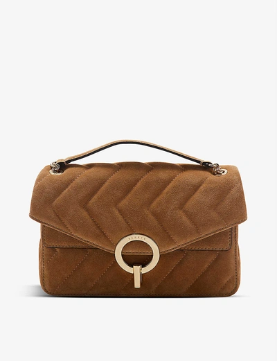 Sandro Yza Quilted Suede Shoulder Bag In Beige