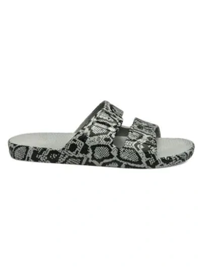 Freedom Moses Cobra-print Two-strap Slides In Grey