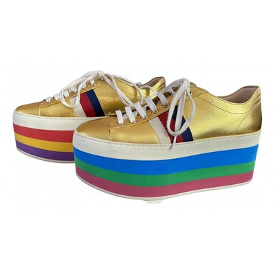 Pre-owned Gucci Ace Leather Trainers In Gold
