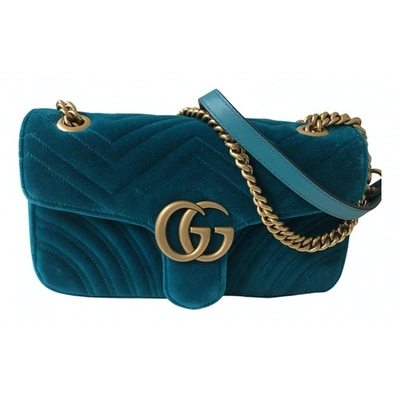 Pre-owned Gucci Marmont Blue Suede Handbag