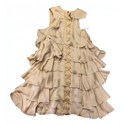 Pre-owned Balmain Silk Mini Dress In Beige