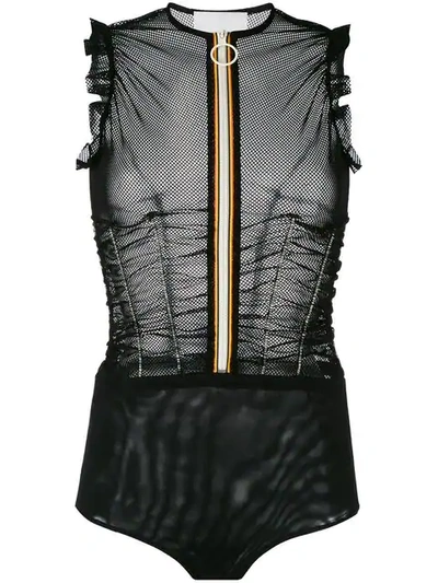 Maison Margiela Ruched Zip-front Bodysuit In Black