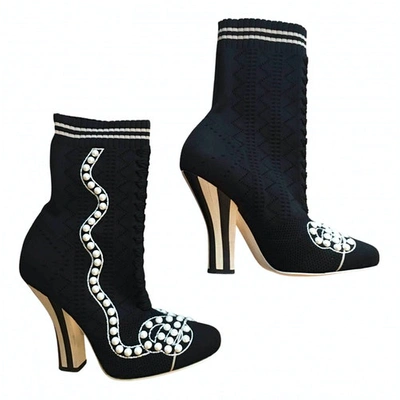 Pre-owned Fendi Cloth Ankle Boots In Black