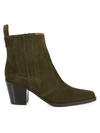 Ganni Women's Western Suede Ankle Boots In Green