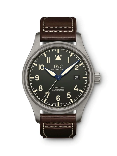 Iwc Schaffhausen Pilot Mark Xviii Heritage Titanium & Leather Strap Watch In Brown