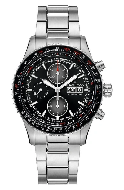 Hamilton Men's Swiss Automatic Chronograph Khaki Aviation Converter Stainless Steel Bracelet Watch 44mm In Black