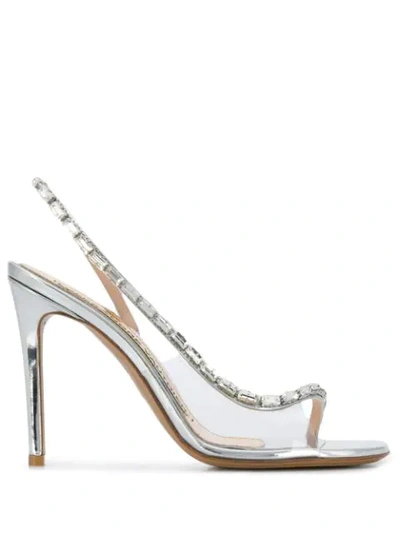 Alexandre Vauthier Elizabeth 100 Mm Glitter Embellished Sandals In Silver