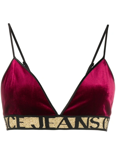 Versace Jeans Couture Logo-waistband Crop Top In Red