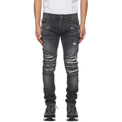Balmain Ripped-detailing Slim-fit Jeans In Noir