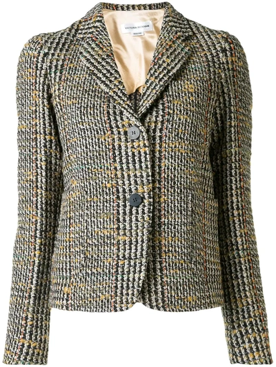 Victoria Beckham Houndstooth Wool-blend Jacket In Ecru