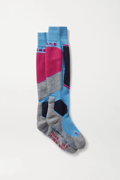 Falke Sk2 Intarsia Wool-blend Ski Socks In Blue
