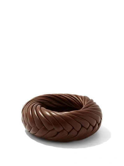 Bottega Veneta Braided-leather Cuff In Brown