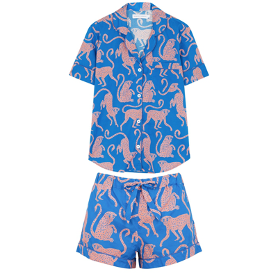 Desmond & Dempsey Chango Printed Organic Cotton Pajama Set In Blue