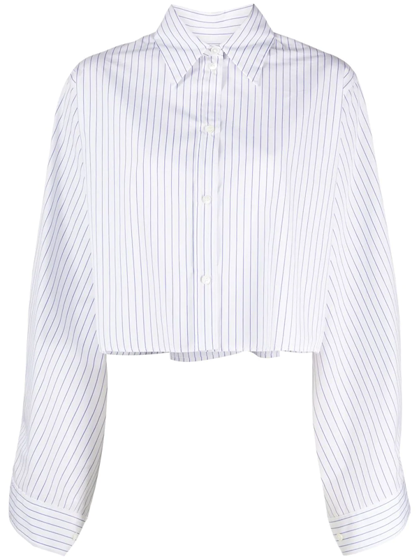 Mm6 Maison Margiela Striped Crop Shirt In White And Light Blue | ModeSens