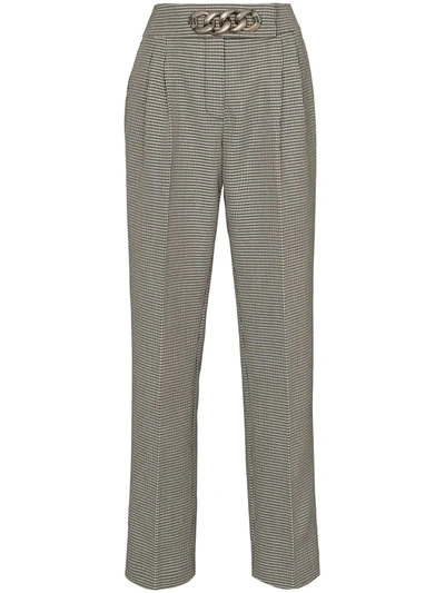 Alexander Wang Chain-embellished Houndstooth Wool-blend Straight-leg Pants In Black/white