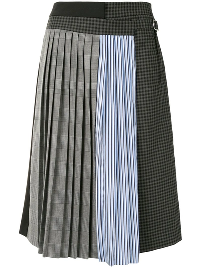 Tibi Layered Pleated Patchwork Crepe Culottes In Navy