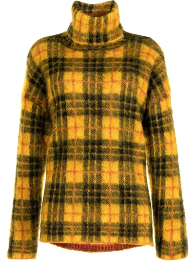 Monse Oversized Cutout Checked Knitted Turtleneck Sweater In Yellow