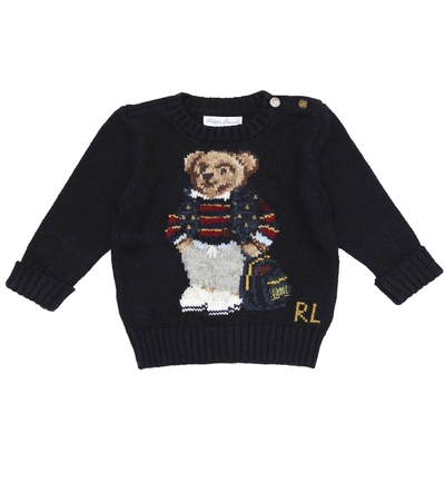 Polo Ralph Lauren Baby Polo Bear Intarsia Cotton Sweater In Blue