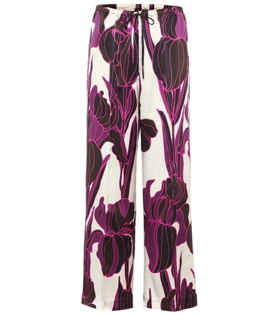 Dries Van Noten Floral High-rise Silk Satin Pants In Fuchsia