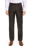 Zanella Todd Relaxed Fit Flat Front Solid Wool Dress Pants In Dark Brown