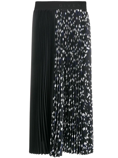 Givenchy Women's Two-tone Pleated Midi Skirt In Black White Navy