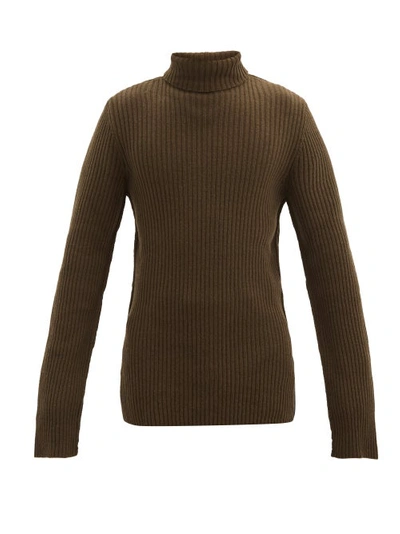 Ann Demeulemeester Oversized Roll-neck Ribbed Wool Sweater In Beige