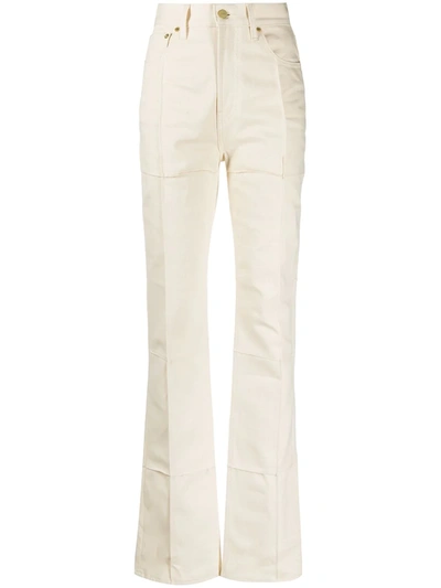 Jacquemus High Waist Cotton Denim Straight Jeans In Neutrals