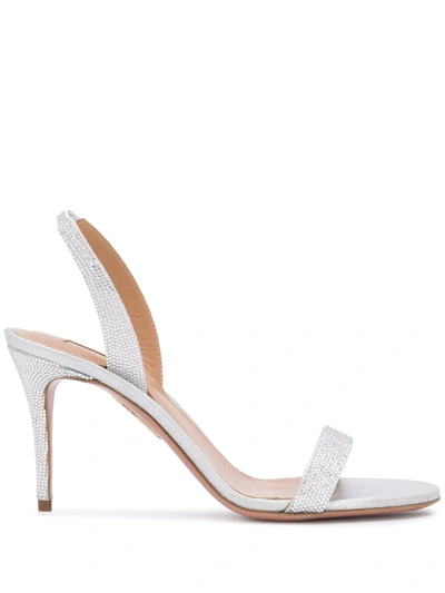 Aquazzura Women's So Nude Crystal-embellished Metallic Leather Slingback Sandals In Silver