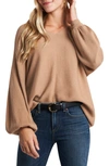 1.state Ribbed Balloon Sleeve Cotton Blend Sweater In Wild Oak