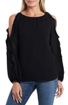 1.state Cold Shoulder Ruffle Sleeve Blouse In Rich Black