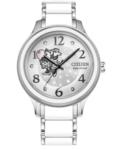 Citizen Eco-drive Women's Minnie Stainless Steel & White Silicone Bracelet Watch 36mm In Silver-tone